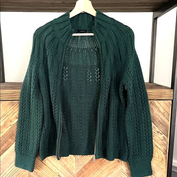 Talbots Dark Green Cable Knit Full Zip Cardigan Sz S - Picture 3 of 8